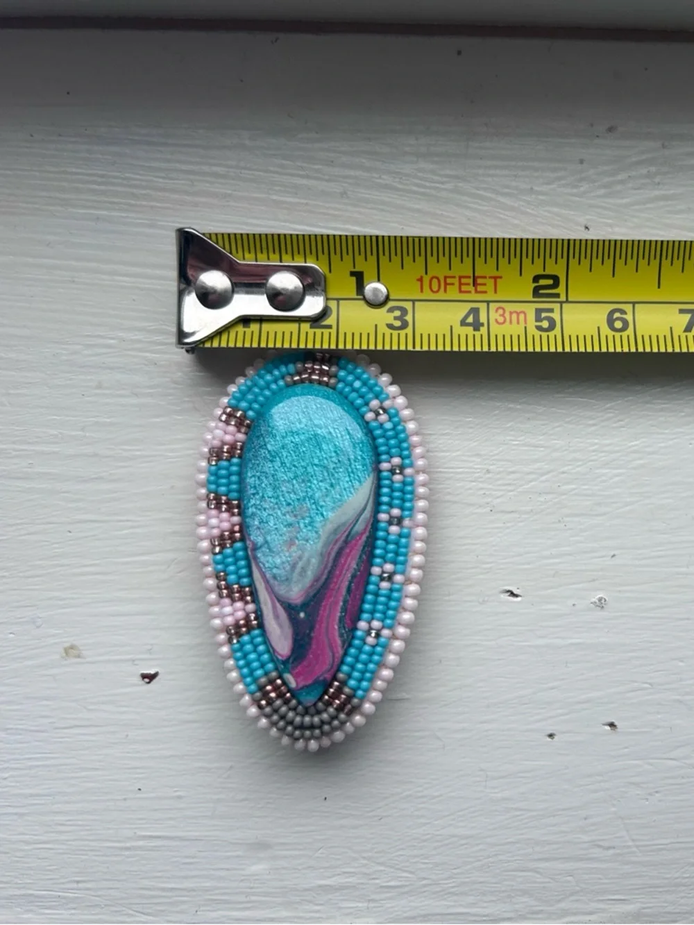 Hand Crafted Teardrop Earrings in Turquoise, Pink and Silver - Picture 5 of 5